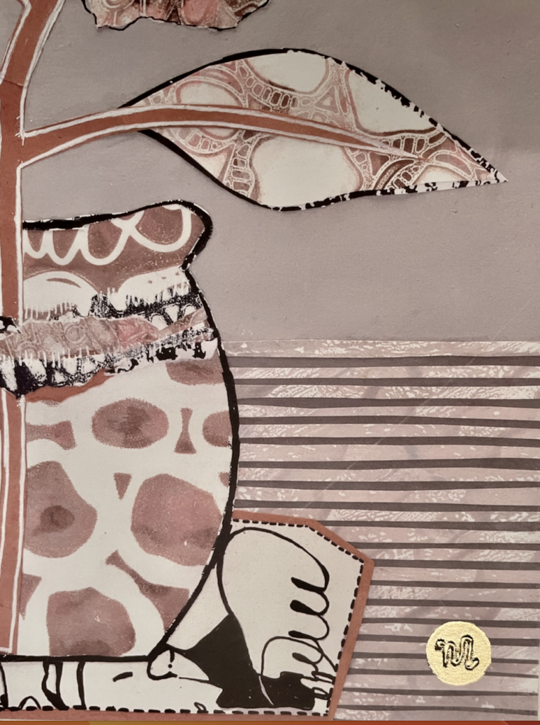 uniek, golden dot, collage, papier acrylverf,